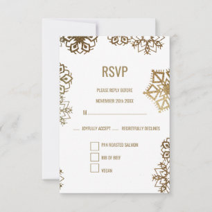 Cartão RSVP Escolha de Comida de Casamento Elegante Dourado e 