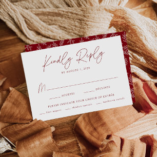 Cartão RSVP Escolha de Refeição Botânica Burgundy Minimalista 