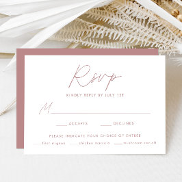 Cartão RSVP Escolha de Refeição Casamento Moderno Rosa Poeiren