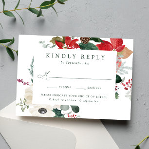 Cartão RSVP Escolha de Refeição de Casamento com Poinsettias e