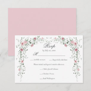 Cartão RSVP Escolha de Refeição de Casamento de Flores Rosa Vi