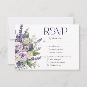 Cartão RSVP Escolha de Refeição de Casamento de Rosas Lavanda