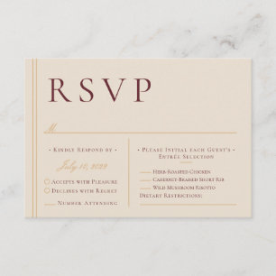 Cartão RSVP Escolha de Refeição de Casamento Elegante Marfim e