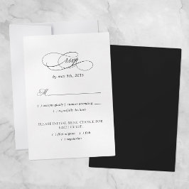 Cartão RSVP Escolha de refeição de casamento elegante Preto e 