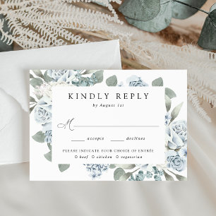 Cartão RSVP Escolha de Refeição de Casamento Floral Azul Poeir
