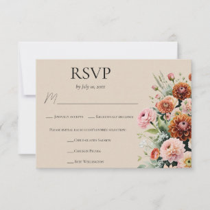 Cartão RSVP Escolha de Refeição de Casamento Floral em Laranja
