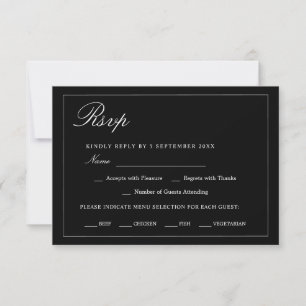 Cartão RSVP Escolha de Refeição de Casamento Minimalista Preto
