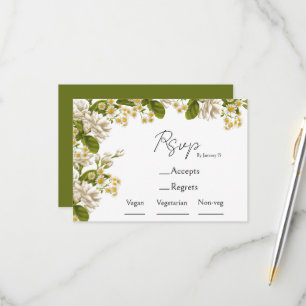 Cartão RSVP Escolha de refeição de casamento verde e bege e rs