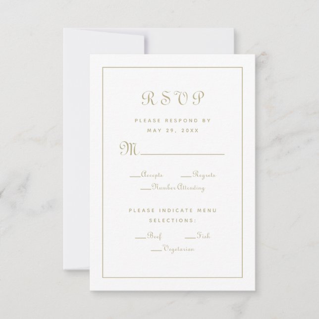 Cartão RSVP Escolha de Refeição Elegante Script Dourado Enclau (Frente)