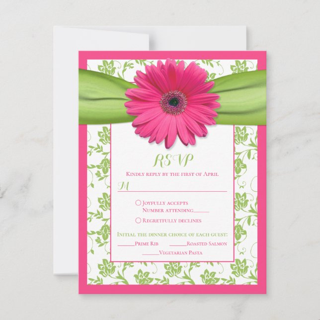 Cartão RSVP Escolha de Refeição para Casamento Pink Green Dais (Frente)