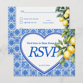 Cartão RSVP 💙🍋Escolha de refeição + QR Azul & Limone Romance