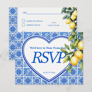 Cartão RSVP 💙🍋Escolha de refeição + QR Azul & Limone Romance