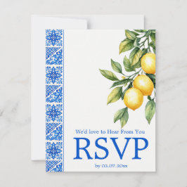 Cartão RSVP 💙🍋Escolha de refeição + QR Azul & Limone Romance