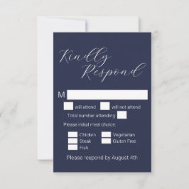 Cartão RSVP Escolha de Refeição Simples Minimalista Azul Marin