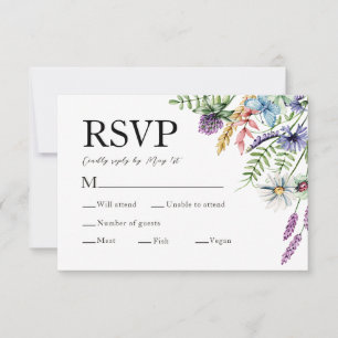 Cartão RSVP Escolha de refeições elegante Flores selvagens Sag