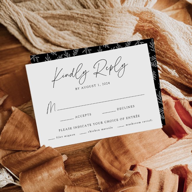 Cartão RSVP Escolha de Refeições Negras Mínimas Modernas e Bot (Criador carregado)