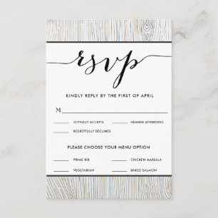 Cartão RSVP Escolhas Wedding de madeira Dourados chiques