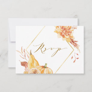 Cartão RSVP Escrita Dourada de Casamento de Pumpkin Floral Rus