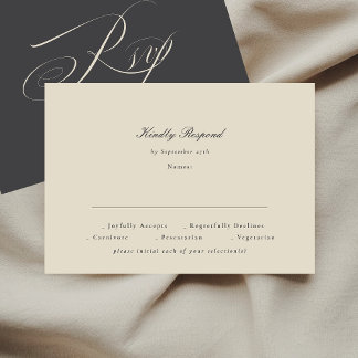 Cartão RSVP Escrito Elegante - Carvões Beige Formal O Casament