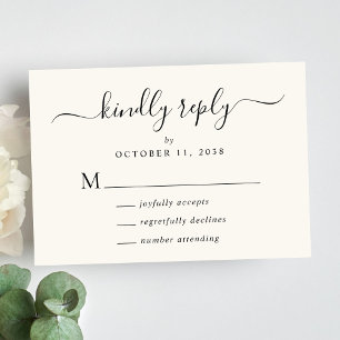 Cartão RSVP Escrito Elegante Responde gentilmente ao Casamento
