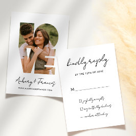 Cartão RSVP Escrito Elegante Simples Foto Casamento gentilment