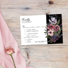 Cartão RSVP Escuro Escuro em Cascata Floral Negra Borgonha RSV