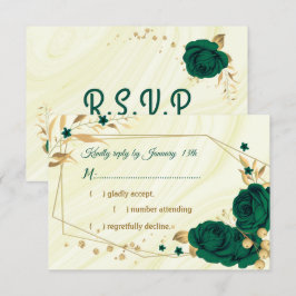 Cartão RSVP eserald green gold floral geométrico