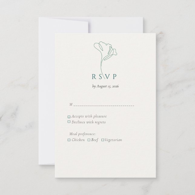 Cartão RSVP Esmeralda Botânica Moderna Elegante Contornada (Frente)