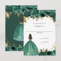 Esmeralda Verde Dourado Floral Princesa Quinceaner