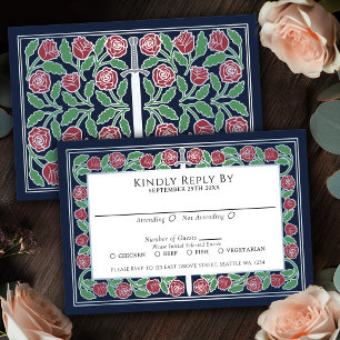 Cartão RSVP Espada Floral Prateada Medieval Azul Casamento Rea