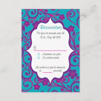 Cartão RSVP Espanhol de Quinceañera Azul e Puro