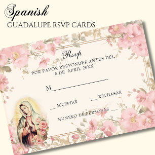 Cartão RSVP Espanhol, Guadalupe, Cor-de-Rosa, Religioso Floral