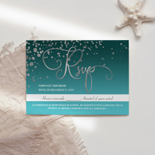 Cartão RSVP Espanhol Turquoise Verde Quinceanera
