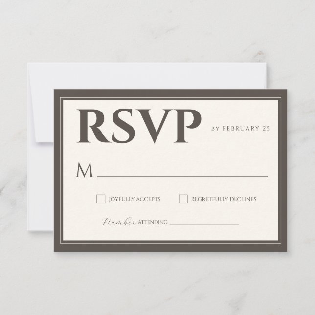 Cartão RSVP Espresso Brown Script Classic Minimalist Wedding (Frente)