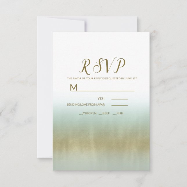 Cartão RSVP Espuma do Mar Dourado Branco Elegante Casamento à  (Frente)