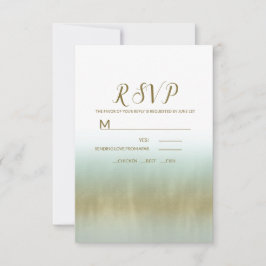 Cartão RSVP Espuma do Mar Dourado Branco Elegante Casamento na