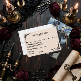 Cartão RSVP Esqueleto Casal Noite Estrelada Van Gogh Gótico