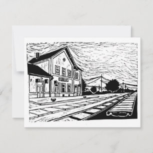 Cartão RSVP Estação de Lovrin Linocut