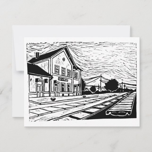 Cartão RSVP Estação de Lovrin Linocut (Frente)