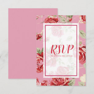Cartão RSVP Estampa floral de rosa vermelha para salvar a data