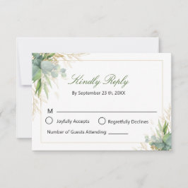 Cartão RSVP Estilo de casamento de folhas verdes botânicas mod