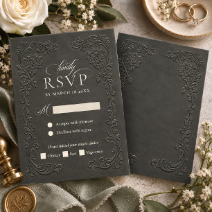 Cartão RSVP Estilo Floral Vintage Elegante de Casamento Relevo