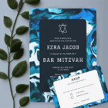 Cartão RSVP Estrela Azul do Marble do Bar Personalizado David<br><div class="desc">Cartão de resposta perfeito para incluir para um morcego mitzvah, bar mitzvah ou outra celebração judaica! Mão fez abstrato de arte para você na frente e atrás! TOTALMENTE PERSONALIZÁVEL! Clique em "Personalizar" acima para editar o texto. Clique em "editar usando a ferramenta design" para ajustar as fontes, as cores e...</div>