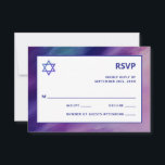 Cartão RSVP Estrela Azul Roxa Moderna David Bar Mitzvah Hebrai<br><div class="desc">Belo Bar judeu religioso Mitzvah RSVP. Design de aquarela moderna, mas elegante, em azul marinho, cores roxas. White Star de David em letras modernas de guião. "É chamado para o TORAH como um Bar Mitzvah". Prefeito para um filho de 13 anos, rapaz. Fácil de editar - basta adicionar suas informações...</div>