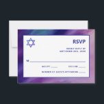 Cartão RSVP Estrela Azul Roxa Moderna David Bar Mitzvah Hebrai<br><div class="desc">Belo Bar judeu religioso Mitzvah RSVP. Design de aquarela moderna, mas elegante, em azul marinho, cores roxas. White Star de David em letras modernas de guião. "É chamado para o TORAH como um Bar Mitzvah". Prefeito para um filho de 13 anos, rapaz. Fácil de editar - basta adicionar suas informações...</div>