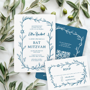 Cartão RSVP Estrela Botânica Delicada de David Bar Bat Mitzvah