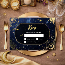 Cartão RSVP Estrela cadente azul Casamento celestial do sol e 