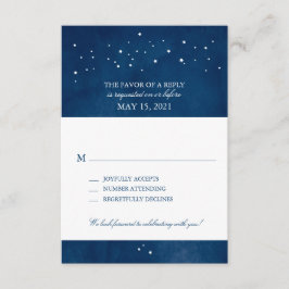 Cartão RSVP Estrela Cadente Azul Marinho Aquarela Casamento |
