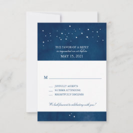 Cartão RSVP Estrela Cadente Azul Marinho Aquarela Casamento |