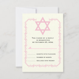 Cartão RSVP Estrela da borda rosa de David Damask Bat Mitzvah 